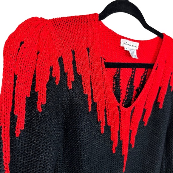 Vintage 80s Lillie Rubin Hand Knit Sweater Wool Blend Puff Sleeve Black & Red - Picture 4 of 13
